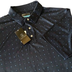 PGA Tour Mens XL All Over Print Clubs Geometric Shapes Blue Red Golf Polo